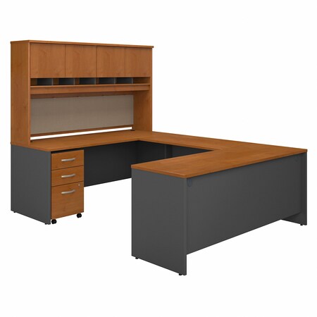 Bush Business Furniture BBF Series C 72W U Shaped Desk with Hutch and Storage in Natural Cherry SRC094NCSU